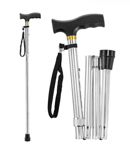 BASTON 1 PUNTO PLEGABLE PLATEADO