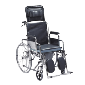 SILLA DE RUEDAS MANUAL RECLINABLE CON SOPORTE CÉFALICO E INODORO