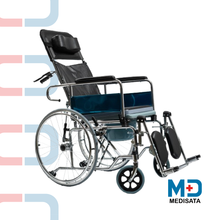 SILLA DE RUEDAS MANUAL RECLINABLE CON SOPORTE CEFÁLICO E INODORO