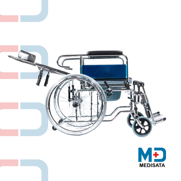 SILLA DE RUEDAS MANUAL RECLINABLE CON SOPORTE CEFÁLICO E INODORO