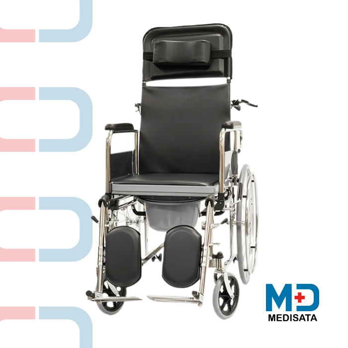 SILLA DE RUEDAS MANUAL RECLINABLE CON SOPORTE CEFÁLICO E INODORO